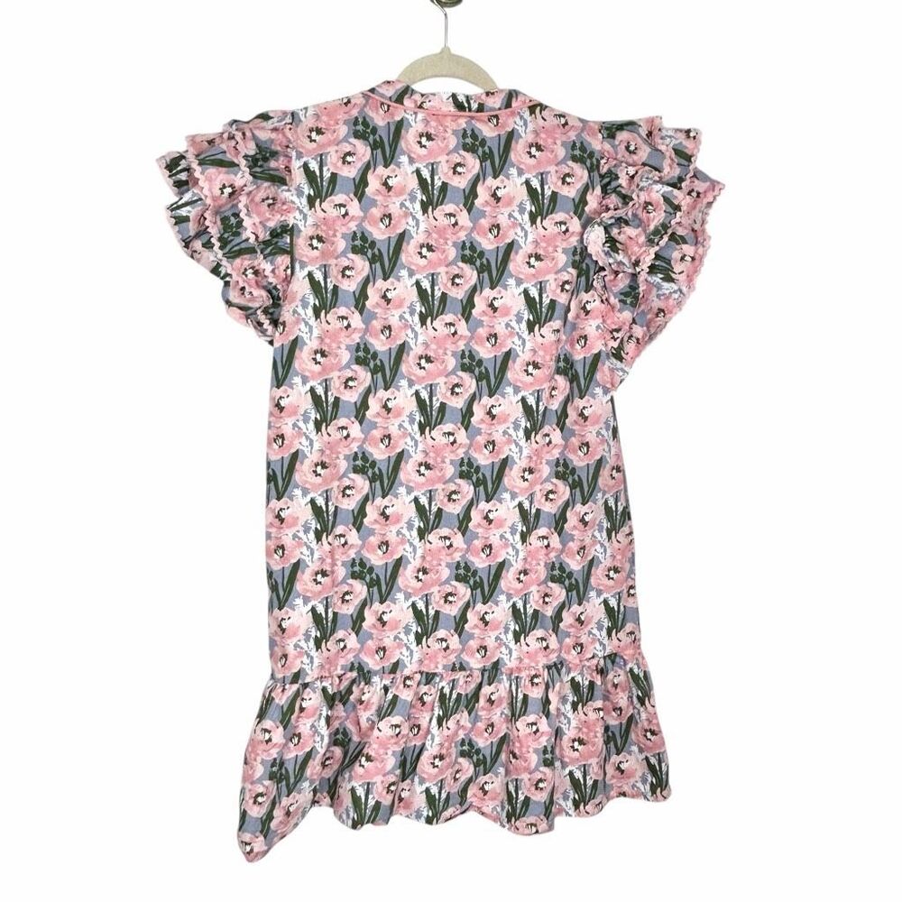 Jodifl Mini Dress Women Medium Pink Green Blue Floral Ric Rac Ruffle Button Down - Picture 6 of 16